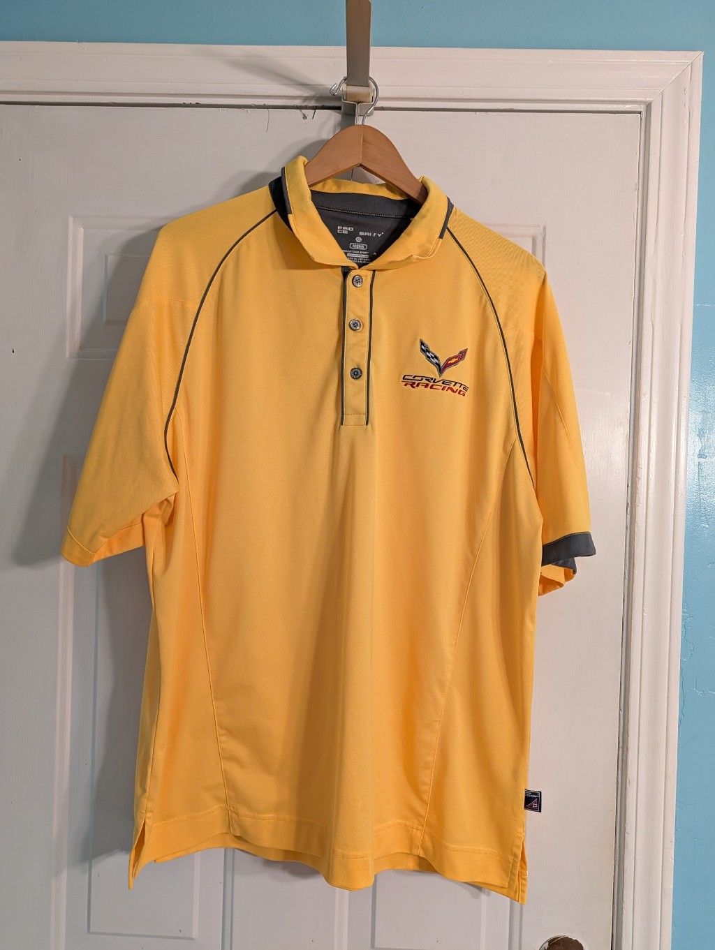 Mens Yellow Corvette Racing Polo With Contrast Trim